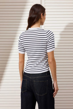 Ekru Cizgili Basic Viskon Kar?s?ml? Triko Ince Bluz TWOSS25BZ00488