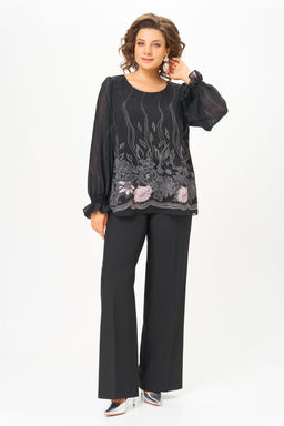 Блуза Swallow 803.4 Чёрный, принт нежно- розовые цветы