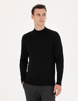 Siyah Regular Fit Bato Yaka Y_n Kar___ml_ Basic Triko Kazak