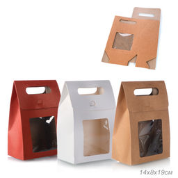 Цена за 12 шт. Коробка подарочная складная 14x8x19 см / QR148 /уп 12/480/белый и красный