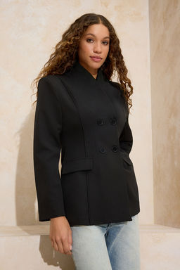 Siyah Sal Yaka Kapama Detayl? Fitted/Vucuda Oturan Astarl? Vatkal? Blazer Ceket TWOSS26BC00007 - Trendyolmilla фото 8