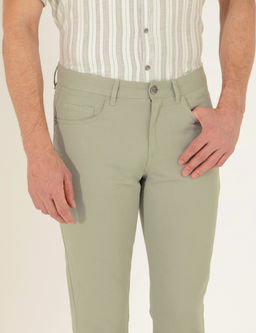 A__k Ye_il Slim Fit Keten Kar___ml_ Kanvas Pantolon