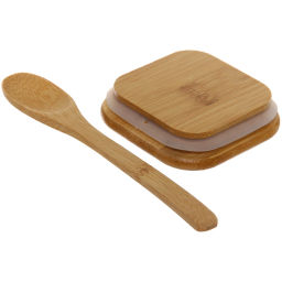 Банка для продуктов стеклянная 850мл "Хай-Тек" с бамбуковой крышкой и ложкой, квадратная 8*20см