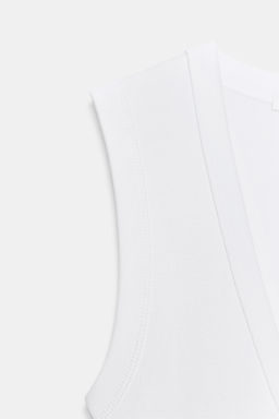 CAMISETA ALGOD?N ESCOTE PICO / Blanco - Zara фото 8