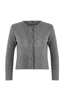 Gri Premium/Ozel Iplik Kare Yaka Dantel Garnili Triko 2li H?rka-Bluz Triko Tak?m TWOAW26HI00086