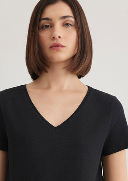 V Yaka Flaml? Siyah Basic Tisort - Mavi фото 5