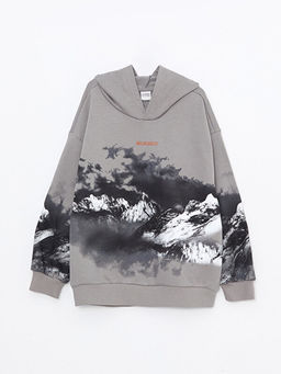 Kap??onlu Bask?l? Uzun Kollu Erkek ?ocuk Sweatshirt ve E?ofman Alt? - Waikiki фото 2