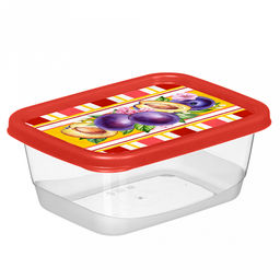Контейнер для продуктов пластмассовый Сицилия 0,5л, 13,8х10,6х5,6см, прямоугольный, красный, с декором (Россия)