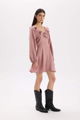 V Yaka Modal Uzun Kollu Mini Elbise - Defacto фото 3