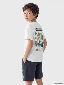 Bisiklet Yaka Minecraft Bask?l? Erkek ?ocuk Ti??rt