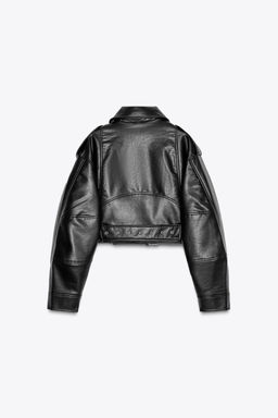 LEATHER EFFECT CROPPED BIKER JACKET
