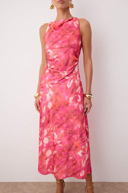 Pembe-Cok Renkli Soyut Saten Midi Astars?z Elbise TPRSS25EL00330 - Trendyolmilla фото 3