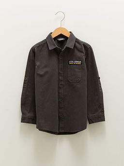 Bask?l? Uzun Kollu Gabardin Erkek ?ocuk G?mlek