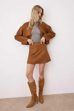 Camel Kus Gozu Aksesuarl? Dokuma Mini Suet Etek TWOAW26ET00079