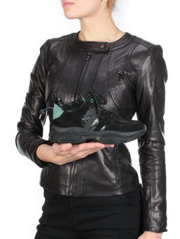 01-CSJ33-1 BLACK/GREEN Ботинки спортивные демисезонные женские (натуральная замша, байка) - Фабричный китай фото 2