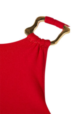 TRENDYOLMILLA Petrol Vucuda Oturan Yakas? Aksesuar Detayl? Midi Kalem Etek Dokuma Elbise TWOSS23EL02115  фото 20