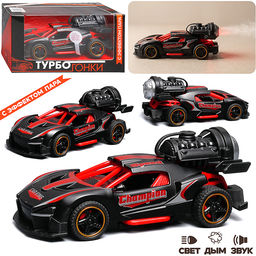 Гоночная машинка свет, звук с имитацией дыма, 1:32, Fast Racers, чёрная