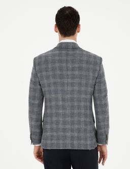 Gri Ex. Slim Fit Y_n Kar___ml_ Ekose Ceket