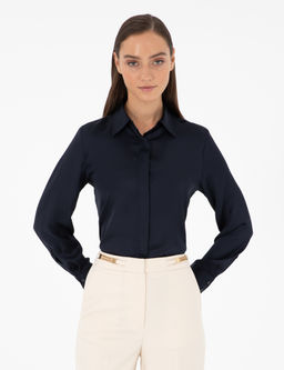 Lacivert Comfort Fit Saten G_mlek