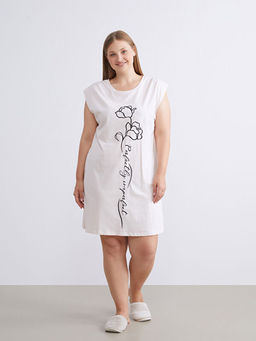 Bisiklet Yaka Bask?l? Kad?n Gecelik