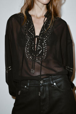 SEMI-SHEER BEADED BLOUSE - Zara фото 3