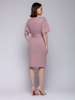 Платье розовое длины мини с поясом и рукавом летучая мышь - 1001dress фото 6