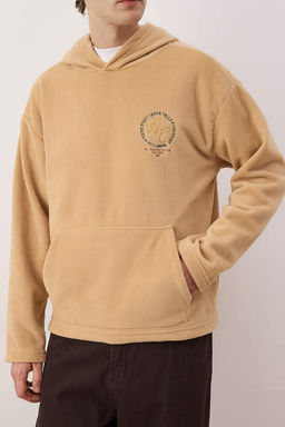 Bej Oversize/Genis Kesim Polar Kal?n Nak?sl? Sweatshirt TMNAW26SW00029