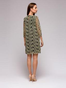 Платье черное длины мини с золотой вышивкой и рукавами 3/4 - 1001dress фото 4