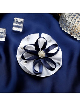 Цена за 6 шт. Бант для волос на резинке «Школьница», горошек и ленточка, d=7 см, сине-белый