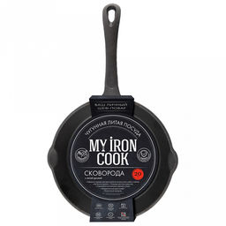Сковорода чугунная д20см, h4,5см, длина 35,5см, литая ручка, "My Real Iron Cook" (Китай)