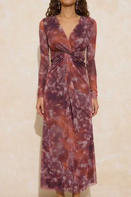 Cok Renkli Soyut Cicek Desenli Astarl? Tul Maxi Elbise TPRSS26EL00017