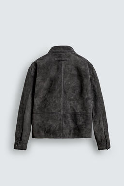 CAZADORA RELAXED FIT PIEL SERRAJE / Gris