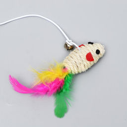 Дразнилка-удочка Мышь из сизаля, микс цветов - Пижон фото 2