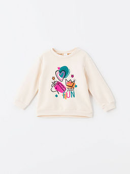 Beli Lastikli Bask?l? K?z Bebek Sweatshirt