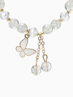 Браслет с подвесками "Сахарный" бабочка, шар №8, цвет белый в золоте