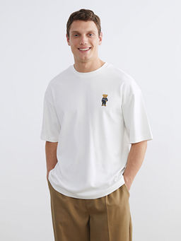 Bisiklet Yaka Ay? Teddy Bask?l? Erkek Ti??rt