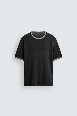 CAMISETA PUNTO MEZCLA LINO CONTRASTE / Negro