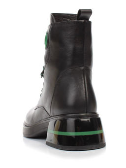 01-P514-4 BLACK/GREEN Ботинки демисезонные женские (натуральная кожа, байка)