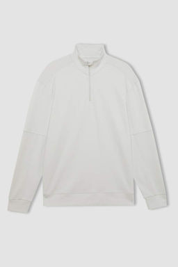 Мужская серая спортивная толстовка DeFactoFit стандартной посадки с воротником-стойкой и молнией из ткани для подводного плавания с аквалангом