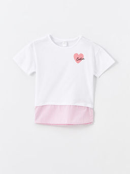 Bisiklet Yaka K?sa Kollu Bask?l? K?z Bebek Ti??rt