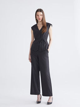 Beli Lastikli ?izgili Kad?n Pantolon