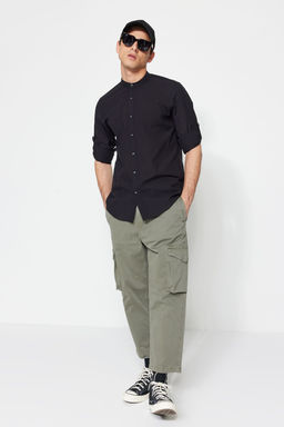 TRENDYOL MAN Koyu Yesil Slim Fit Basic Hakim Yaka Apoletli %100 Pamuklu Keten Gorunumlu Gomlek TMNSS20GO0188 - Trendyolmilla фото 40