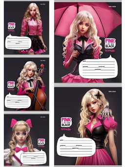 Цена за 5 шт. Тетрадь 12л. Prof-Press клетка "PINK&BLACK" (Т12-3753) обложка - мелованная бумага