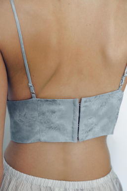 TOP CROP JACQUARD ENCAJE / Gris / Azul