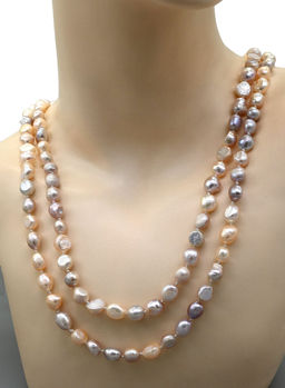 Бусы длинные из жемчуга барокко 8*10мм цвет белый, кремовый, розовый, 110см