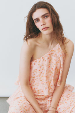 Vestido escalonado de un hombro en mezcla de lino - H&m фото 7