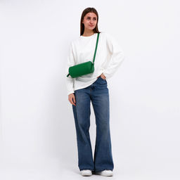 Сумка женская кросс-боди на молнии, 22×11.5×11.5 см, однотонная, зелёная