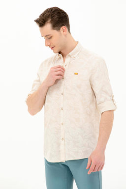 U. S. Polo Assn Мужская рубашка с длинным рукавом цвета экрю - U.s. polo assn фото 3