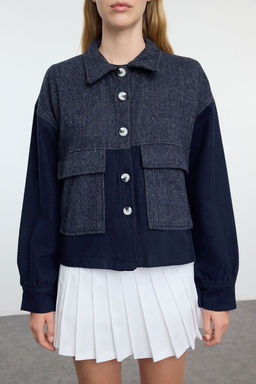 Lacivert Cift Cepli Dokuma Ceket TWOAW24CE00117