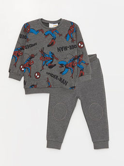 Bisiklet Yaka Uzun Kollu Spiderman Bask?l? Erkek Bebek Sweatshirt ve E?ofman Alt 2li Tak?m